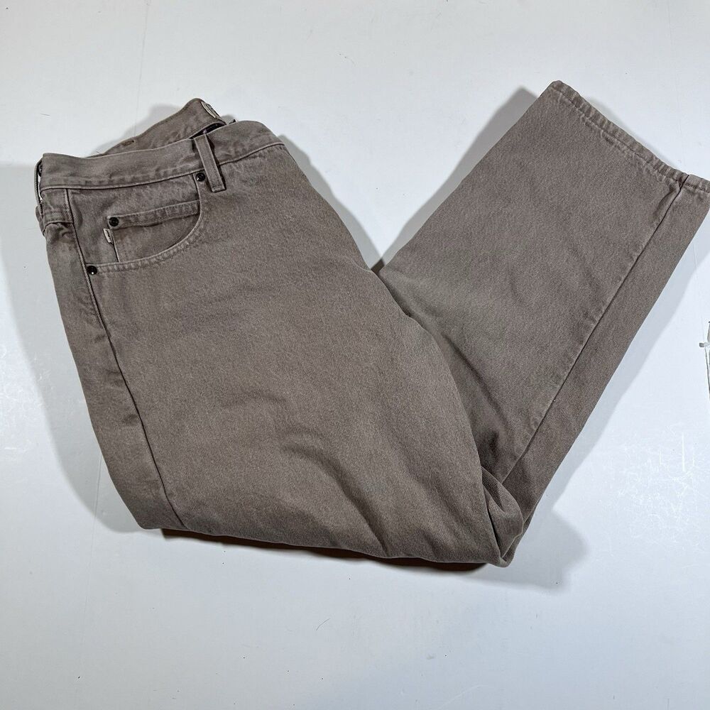 LL Bean Natural Fit Tan Canvas Flannel Lined 100% Cotton Pants Y2K Men's 40x29 - Picture 3 of 16